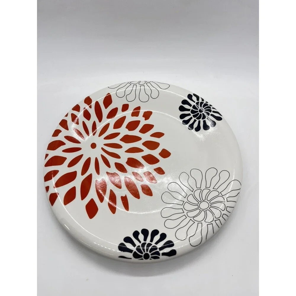 Pier 1 Mod Mum 8' Dessert Salad Plate Red Flower Black White